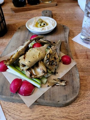 Lemon hummus with roasted artichokes, celery and radishes. at Seasons 52 in North Bethesda