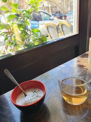 Free desert: with tapioka and banana. Delicious! at Mom's - Vegan Cooking in Berlin