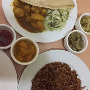 Roti, nasi and Surinam vegetables at Indo Restaurant in Noord