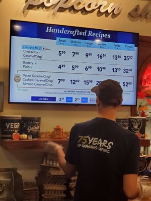 Menu-v for vegan at Garrett Popcorn Shops in Las Vegas