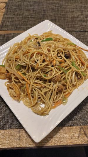 Stir fry spaghetti at Secret Garden Restaurant and Bar 贡茶 in Belize City