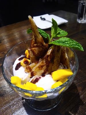 Crepe with vegan coconut ice cream & mango at Thai Idea Vegetarian in San Francisco