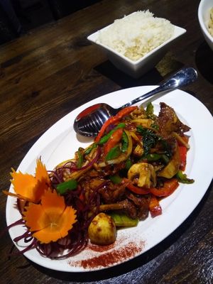 Vegan chicken and veg with a spicy sauce. at Thai Idea Vegetarian in San Francisco