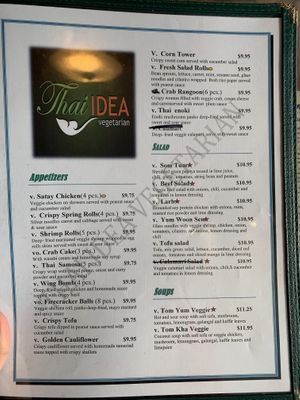 Menu at Thai Idea Vegetarian in San Francisco