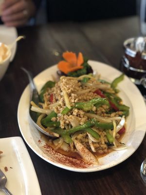 Thai basil, mock ground chicken  at Thai Idea Vegetarian in San Francisco