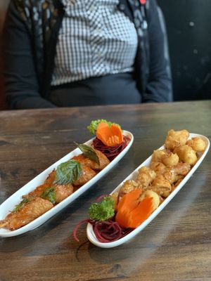 Wing bombs and golden cauliflower at Thai Idea Vegetarian in San Francisco