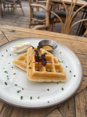 Pão de queijo Waffles at Essential Vegan Cafe in East London
