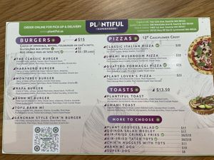 Menu  at Plantiful Superfoods in Lynnwood
