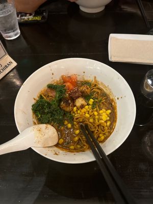 Already tucked in - stopped mid way through to add to Happy Cow as it’s soo good!!   at Momosan Waikiki in Honolulu