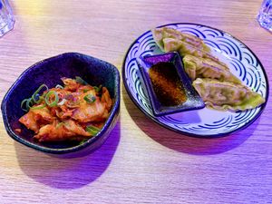 Kimchi and gyozas  at Buga Ramen in Mallorca