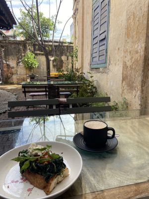 Spinach focaccia and white coffee  at 晨 M Breakfast Cafe in Ipoh