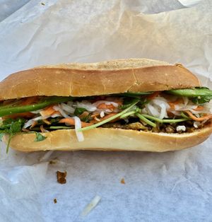 Lemongrass chicken banh mi  at ChuMinh Tofu and Vegan Deli in Seattle