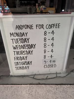 Now closing at 4pm on Saturday, have submitted update at Anyone Coffee  in Newcastle Upon Tyne