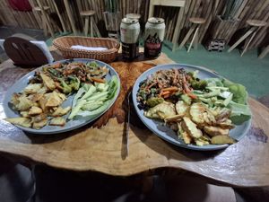 Veggy saltados with soy meat. The potatoes are amazing! at Vegan Burger in Oxapampa