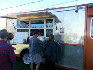 lining up at Texas veg fest at BBQ Revolution in Austin