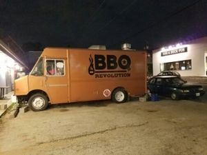 at night at BBQ Revolution in Austin