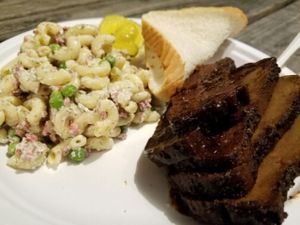 brisket and pasta salad at BBQ Revolution in Austin