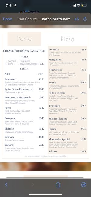 Menu   at Cafe Alberto in 