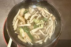 Udon soup with mushrooms 😋   at Vegan Cafe in Kyoto