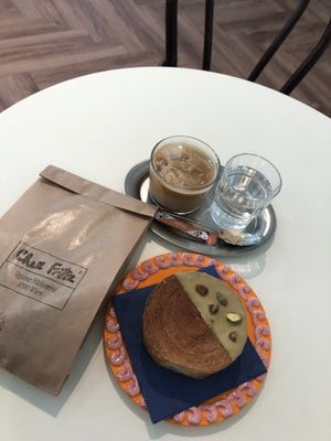 Pistachio roll and iced cappuccino   at Chez Fritz in Vienna