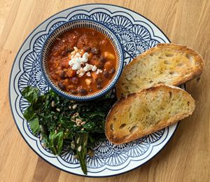 Smokey Beans, Greens and Sourdough  at The Hungry Plum in Herne Bay