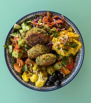 Falafel and Hummus Salad  at The Hungry Plum in Herne Bay