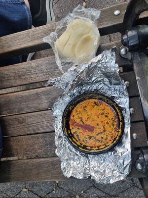Egusi soup with fufu at DF Nigerian Food Truck in New York City