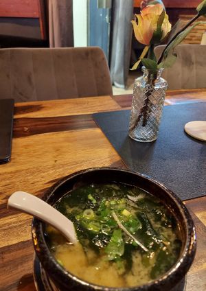 Miso soup at Hugo Sushi Bar & Asian Cuisine in Baden Baden