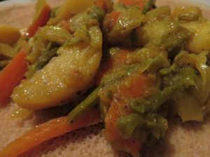 Alitscha (stew with potatoes, carrots, onions, green beans, cabbage, and mild chillies - note that the German word for 'chillies' is 'Peperoni') at Almaz in Saarbrucken