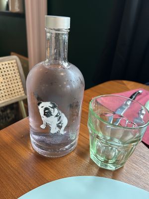 Violet infused sparkling water  at Vegan Chouke in Brussels
