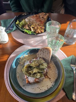 Quesadilla (top) & Lasagna (bottom)  at Vegan Chouke in Brussels