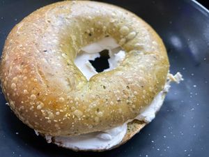 Bagel and cheese cheese  at Memento Mori Cafe in Portland