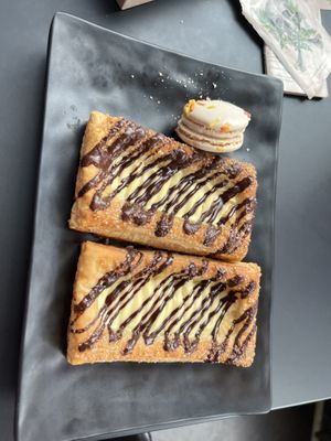Birthday cake macarons and two chocolate & cream danishes   at Memento Mori Cafe in Portland
