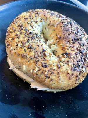 Bagel and cream cheese   at Memento Mori Cafe in Portland
