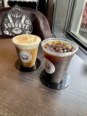 Wolfman and cold brew   at Memento Mori Cafe in Portland
