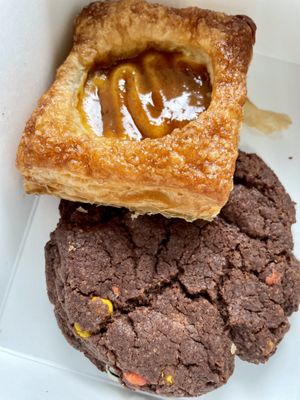 PUMPRIN CAJETA danish and chocolate MnM cookie   at Memento Mori Cafe in Portland