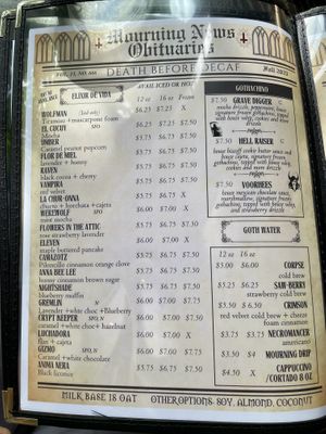 Menu   at Memento Mori Cafe in Portland