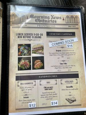 Menu  at Memento Mori Cafe in Portland