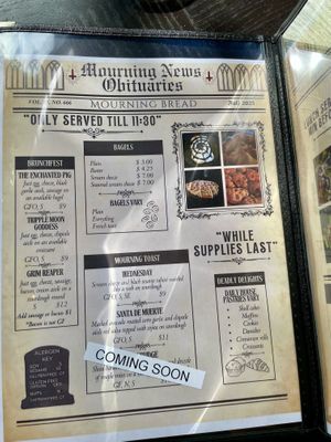 Menu  at Memento Mori Cafe in Portland