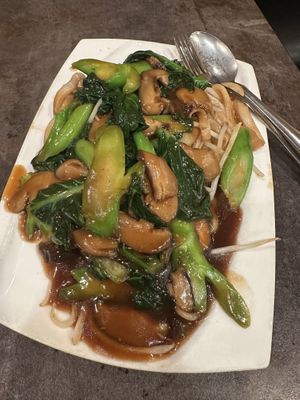 Shiitake and broccoli wok fried noodles  at Mi  in Richmond