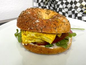 veggie sandwich w/tofu instead of portobello (plated at home) at Bloom Bistro & Grocery in Seattle