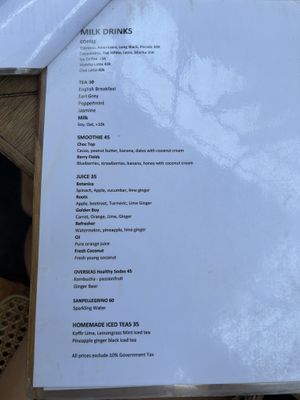 Menu drinks  at Milk Espresso in 