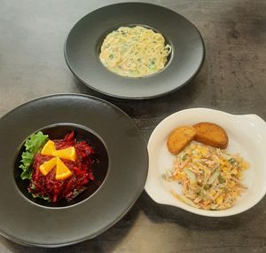 Beet salad, Vegan steak salad, Creamy mushroom pasta at Agnista Restaurant - Tara Center in Ulaanbaatar