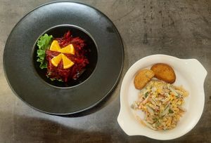 Beet salad, Vegan steak salad at Agnista Restaurant - Tara Center in Ulaanbaatar