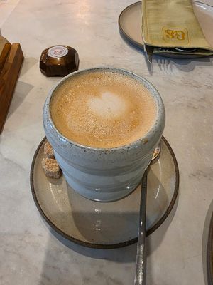 Latte with oat milk at The Green Station in Almaty