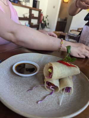 Mandarin Pancakes with BBQ Tofu at Ibu Susu in Ubud
