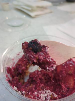 They don't have burrito or bean bowls, it's called 'veggie' and contains eggs. Can't be modified. The berry bowl is very small. at DUB - The Mezz - T2 in Dublin