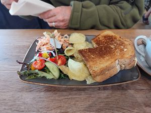 Vegan cheese and red onion toastie at Caffi Bach Y Bocs in Llangefni