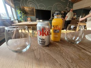 Diet Coke and Orange Juice at Caffi Bach Y Bocs in Llangefni