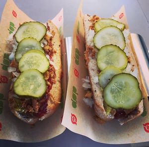 Vegan hotdog - one of the only affordable meals in Copenhagen! #Veganuary at DØP - The Organic Sausage man in Copenhagen